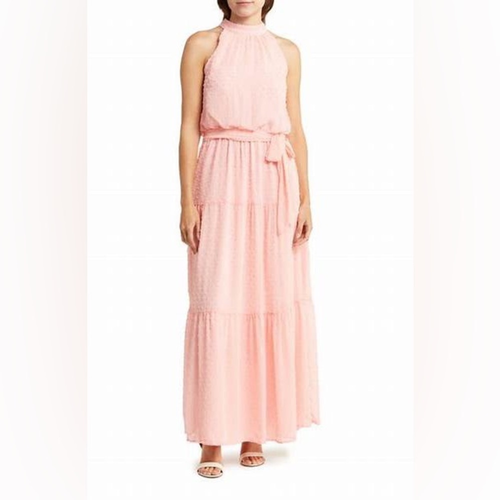 Julia Jordan Mock Neck Three Tier Maxi Dress